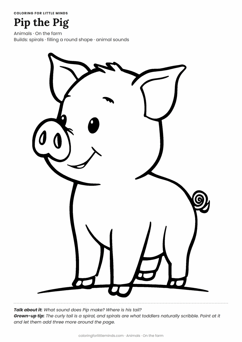 Pig coloring page for ages 2–3 — free printable preview