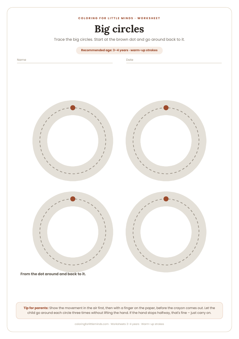 Big circles – worksheet for ages 3–4, preview