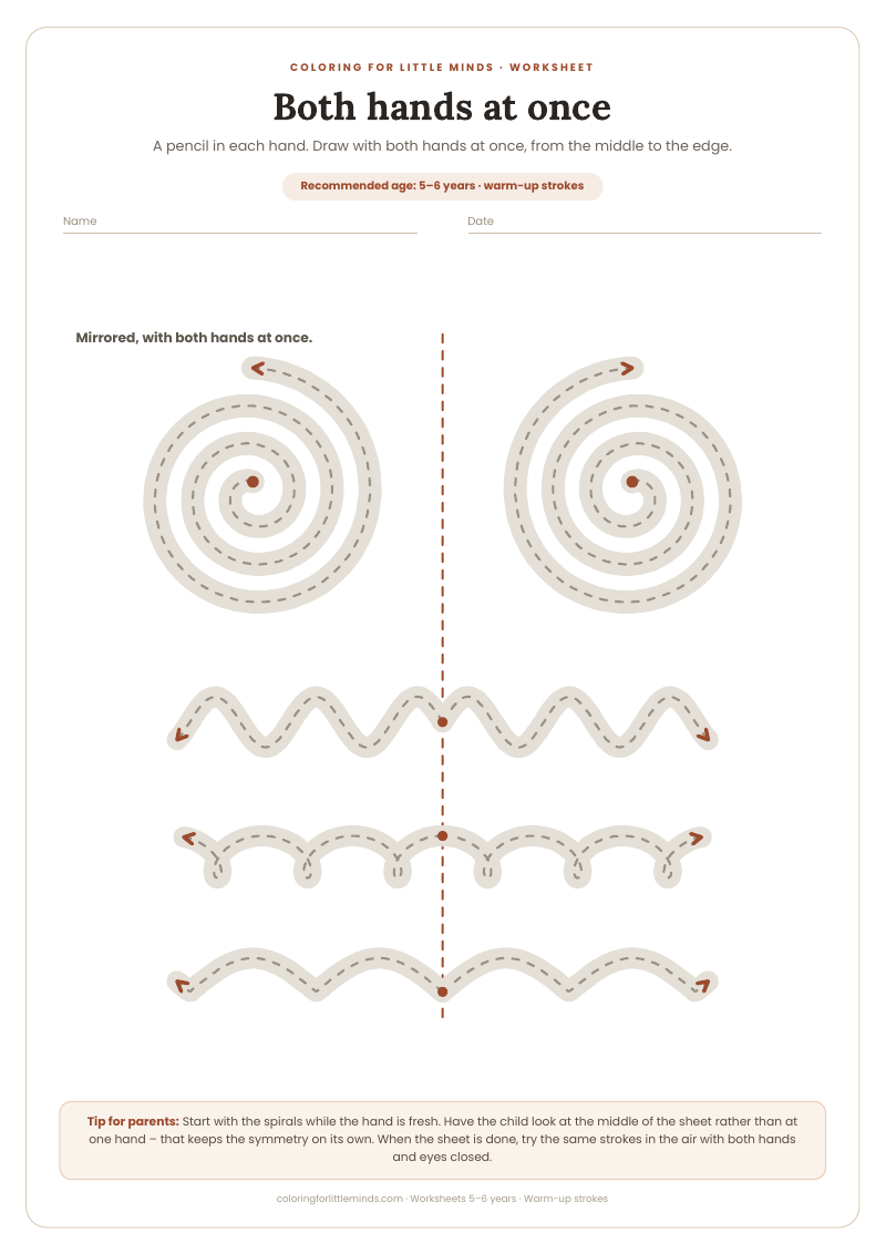 Both hands at once – worksheet for ages 5–6, preview