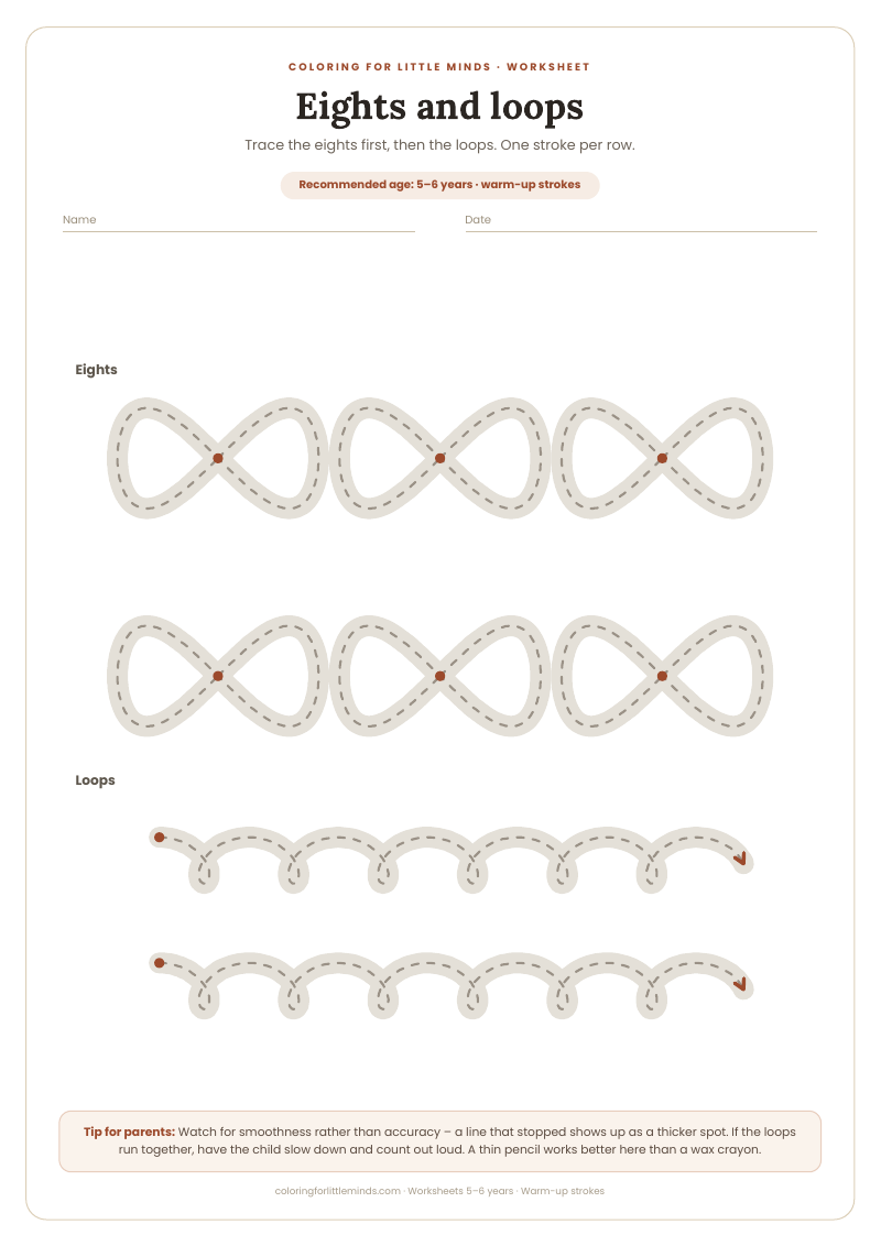 Eights and loops – worksheet for ages 5–6, preview