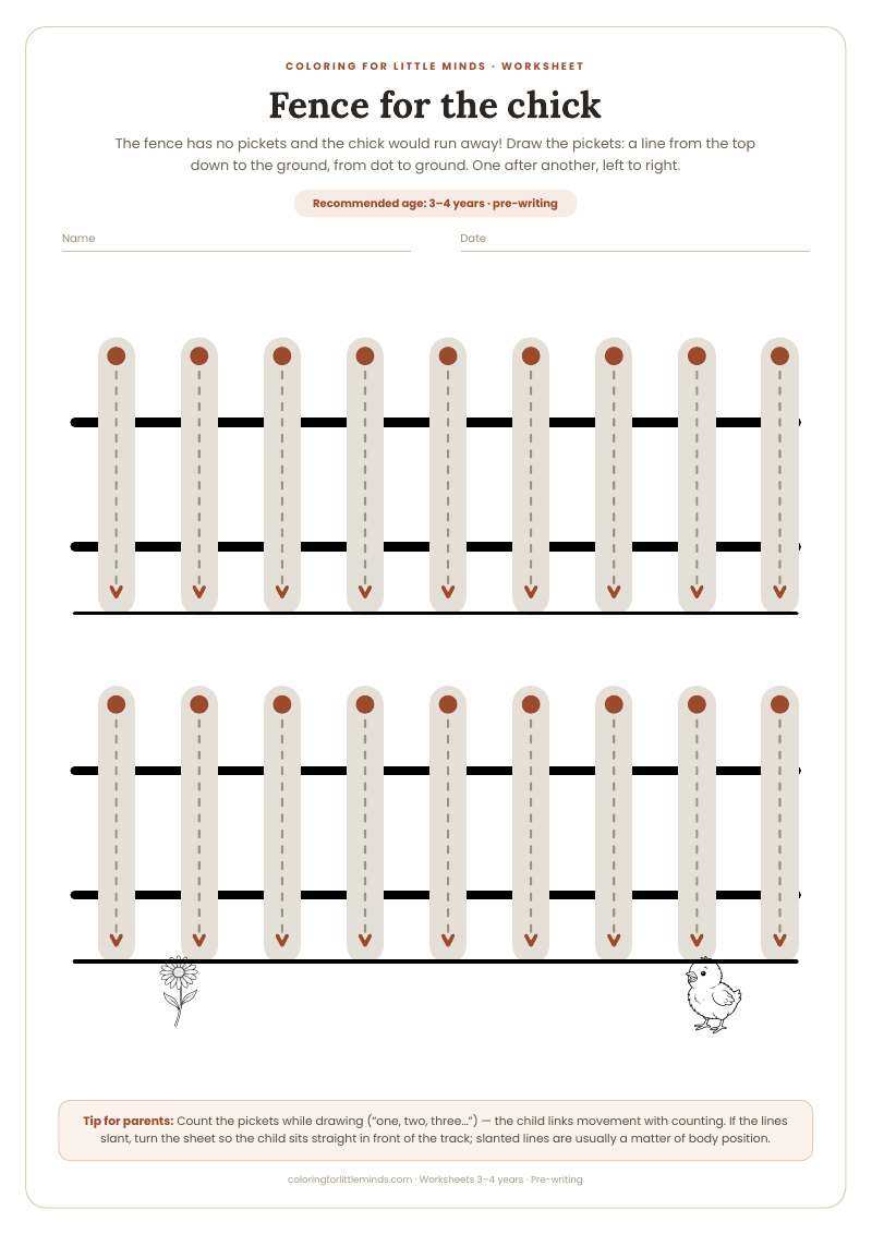 Fence for the chick – worksheet for ages 3–4, preview