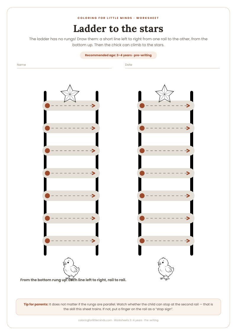 Ladder to the stars – worksheet for ages 3–4, preview