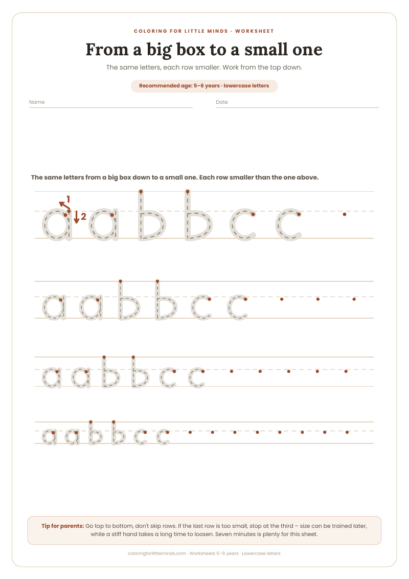 From a big box to a small one – worksheet for ages 5–6, preview
