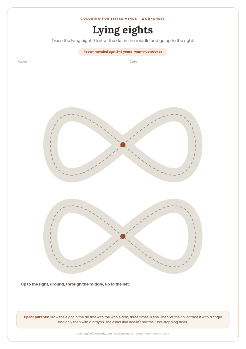 Lying eights – worksheet for ages 3–4, preview