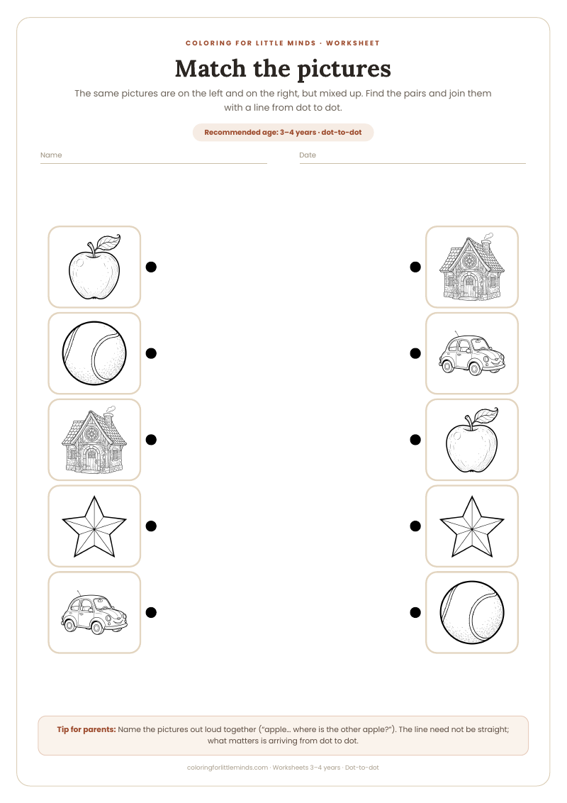 Match the pictures – worksheet for ages 3–4, preview