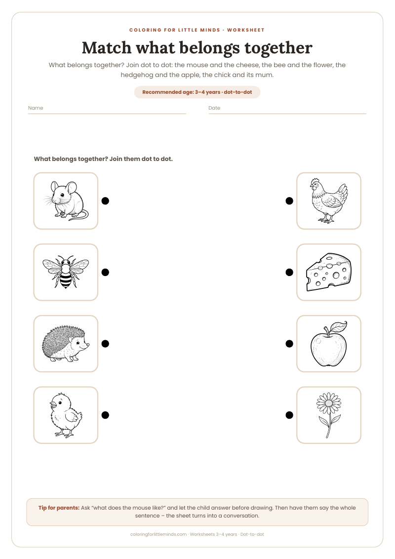 Match what belongs together – worksheet for ages 3–4, preview