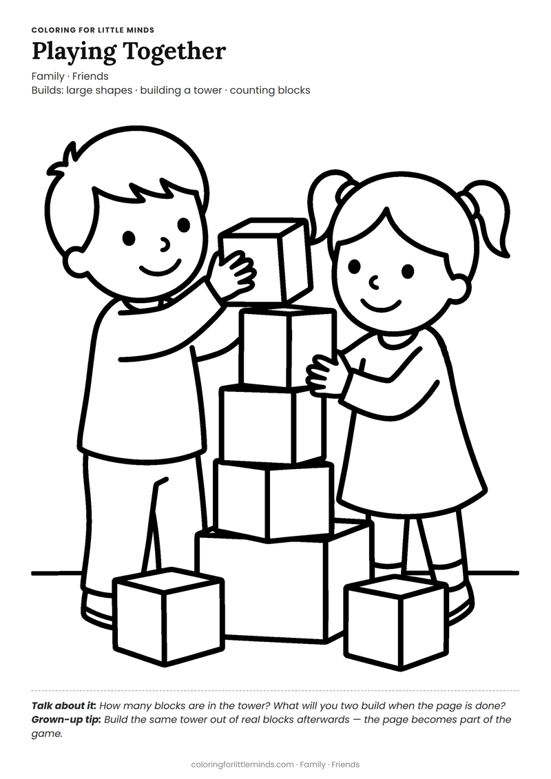 Friends coloring page for ages 3–4 — free full-size printable PDF