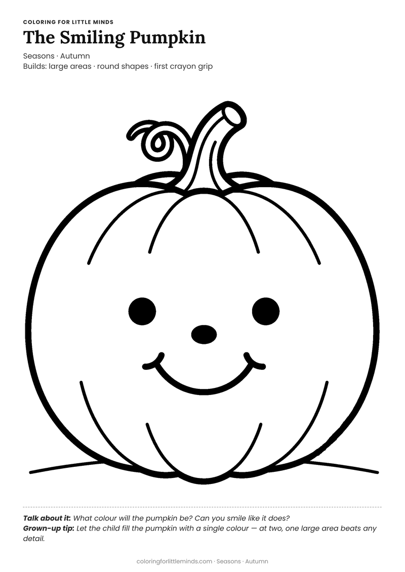 Pumpkin coloring page for ages 2–3 — free full-size printable PDF