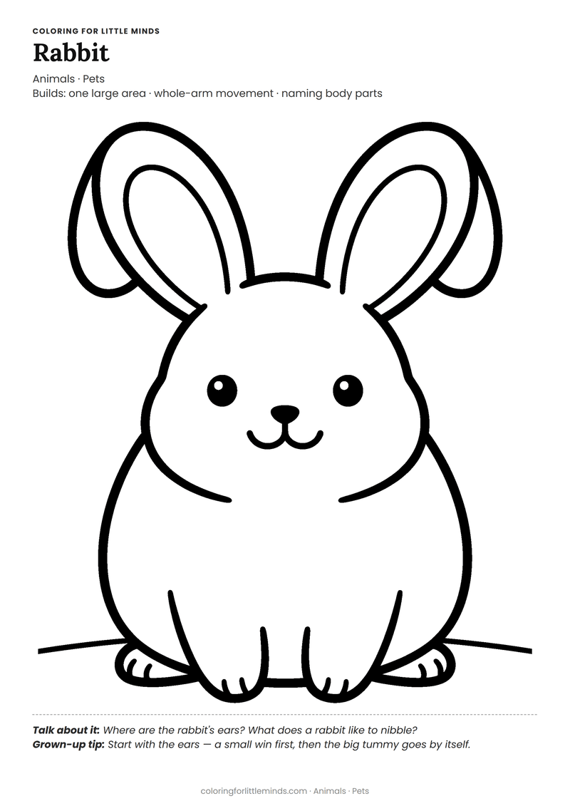 Rabbit coloring page for ages 2–3 — free full-size printable PDF