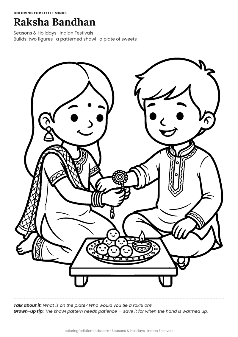 Raksha bandhan coloring page for ages 5–6 — free full-size printable PDF