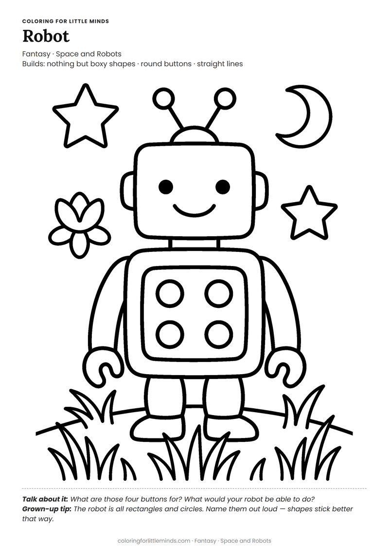 Robot coloring page for ages 4–5 — free full-size printable PDF