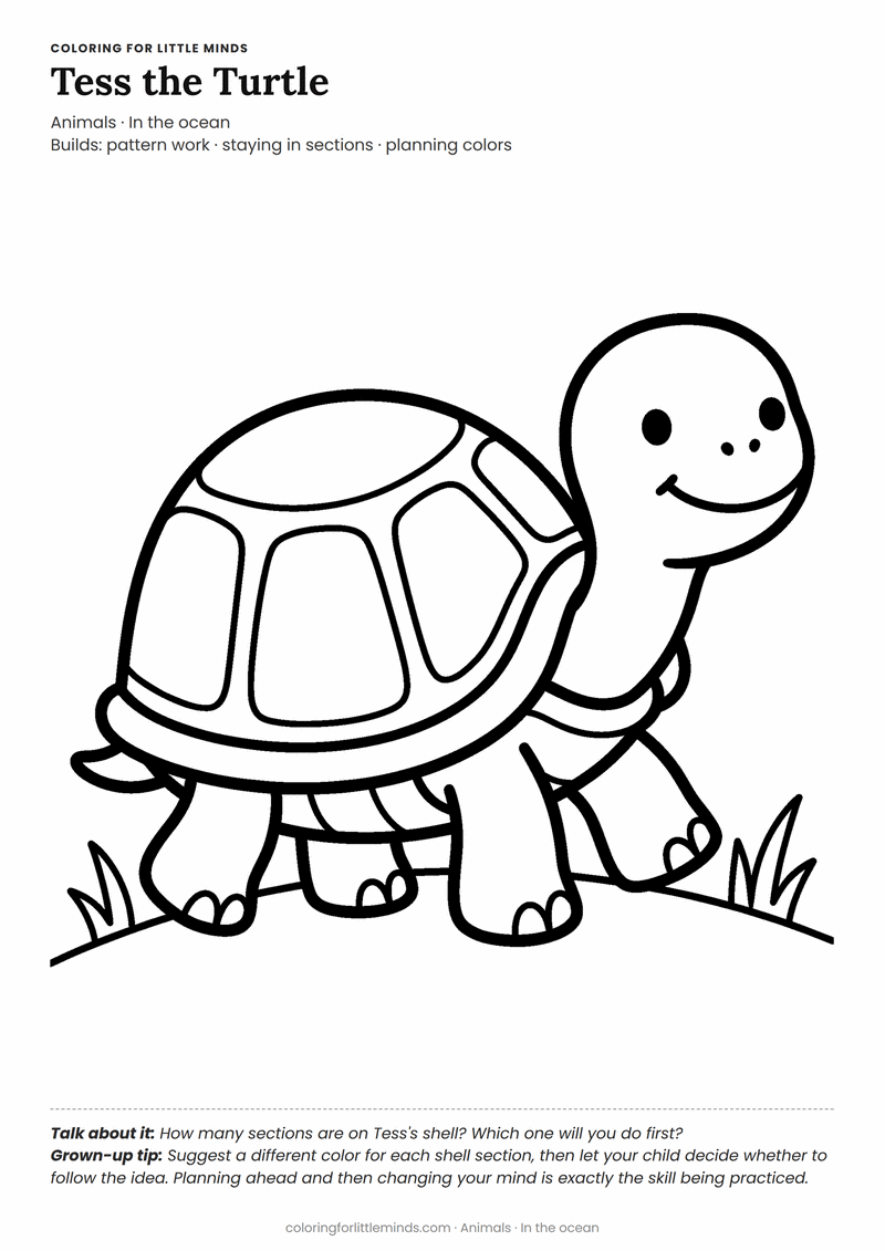 Sea turtle coloring page for ages 4–5 — free printable preview