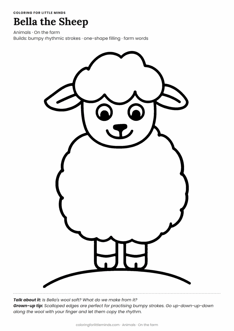 Sheep coloring page for ages 2–3 — free printable preview
