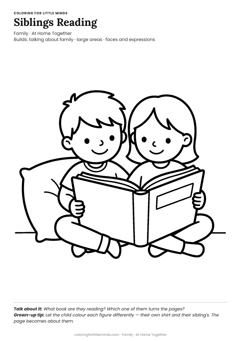 Siblings coloring page for ages 4–5 — free full-size printable PDF