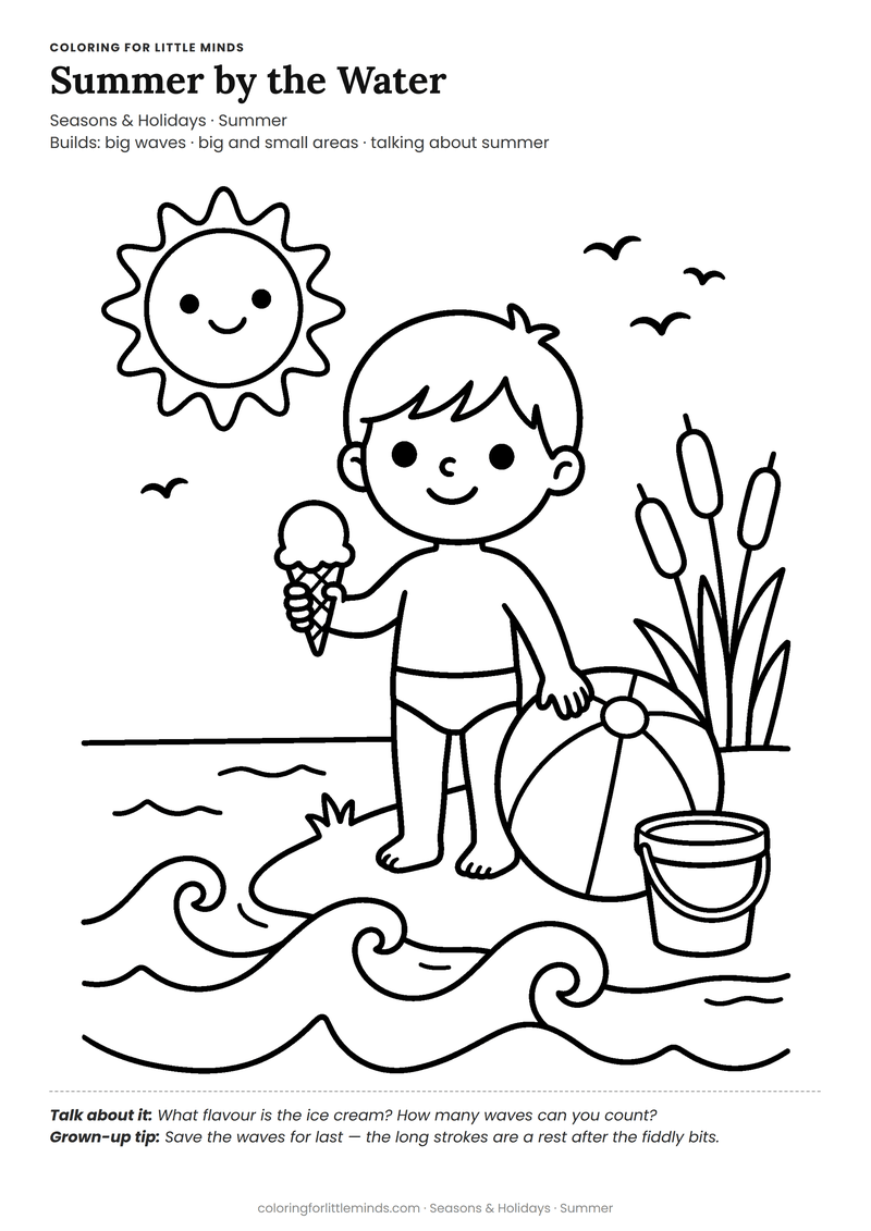 Summer coloring page for ages 4–5 — free full-size printable PDF