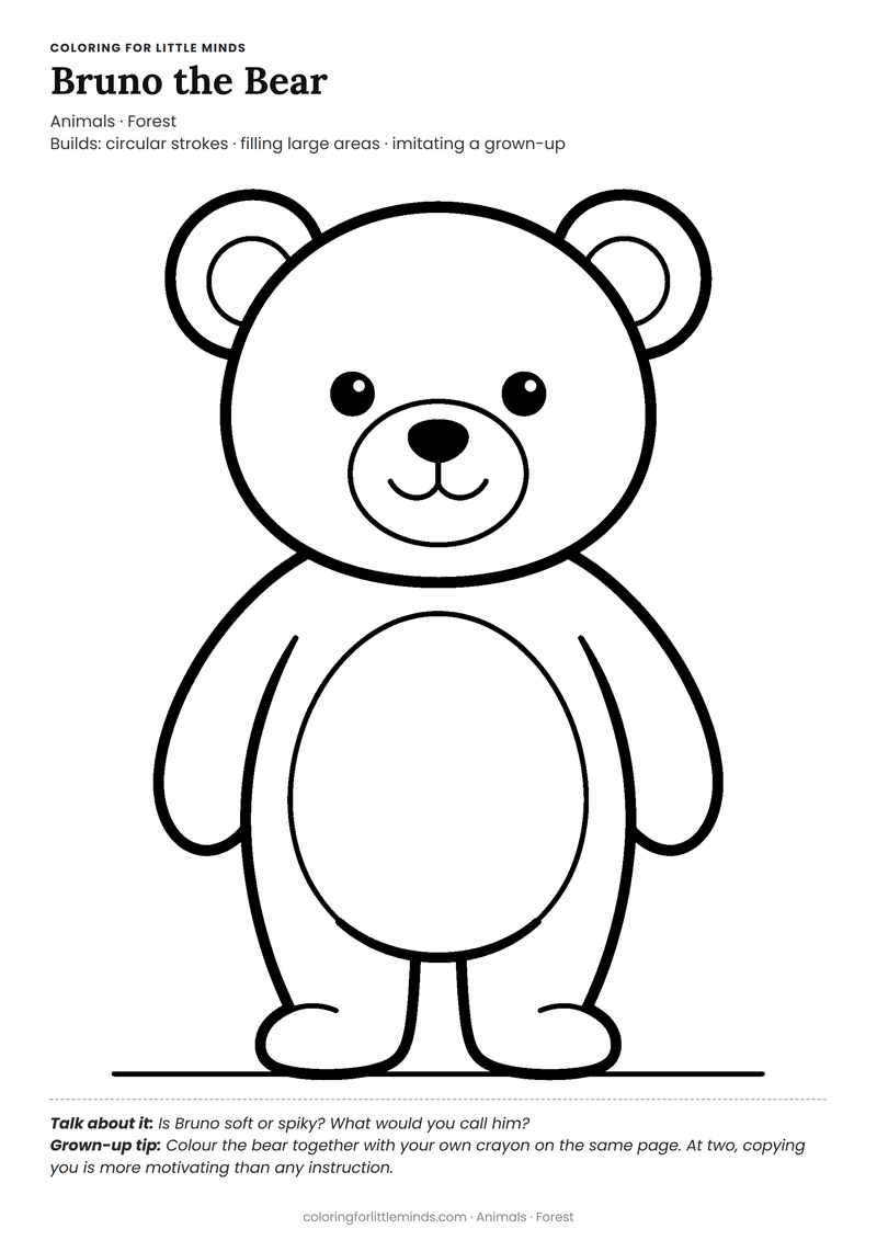 Bear coloring page for ages 2–3 — free printable preview