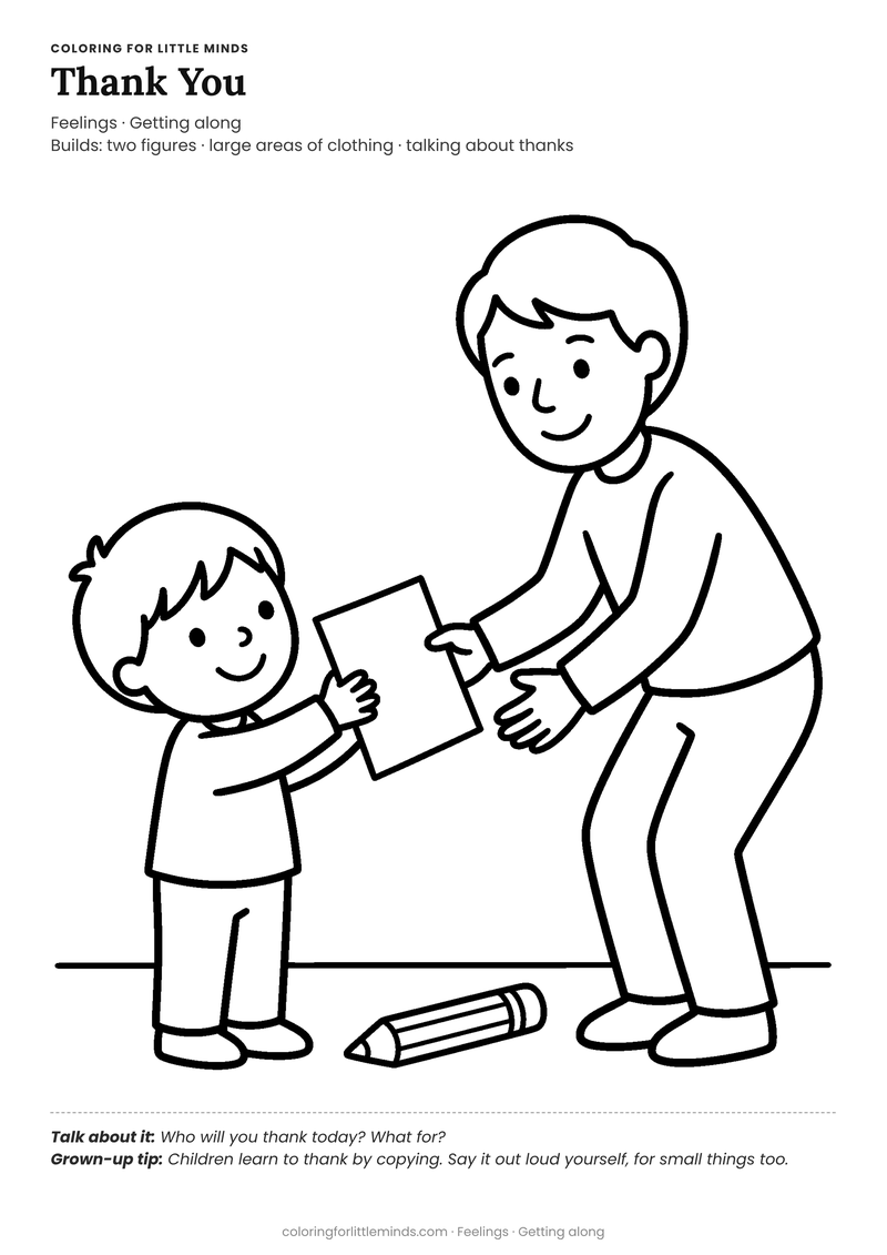 Thank you coloring page for ages 4–5 — free full-size printable PDF