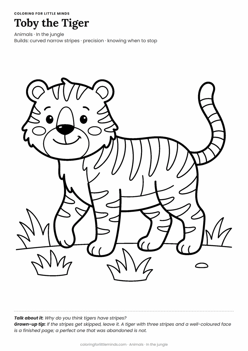 Tiger coloring page for ages 4–5 — free printable preview