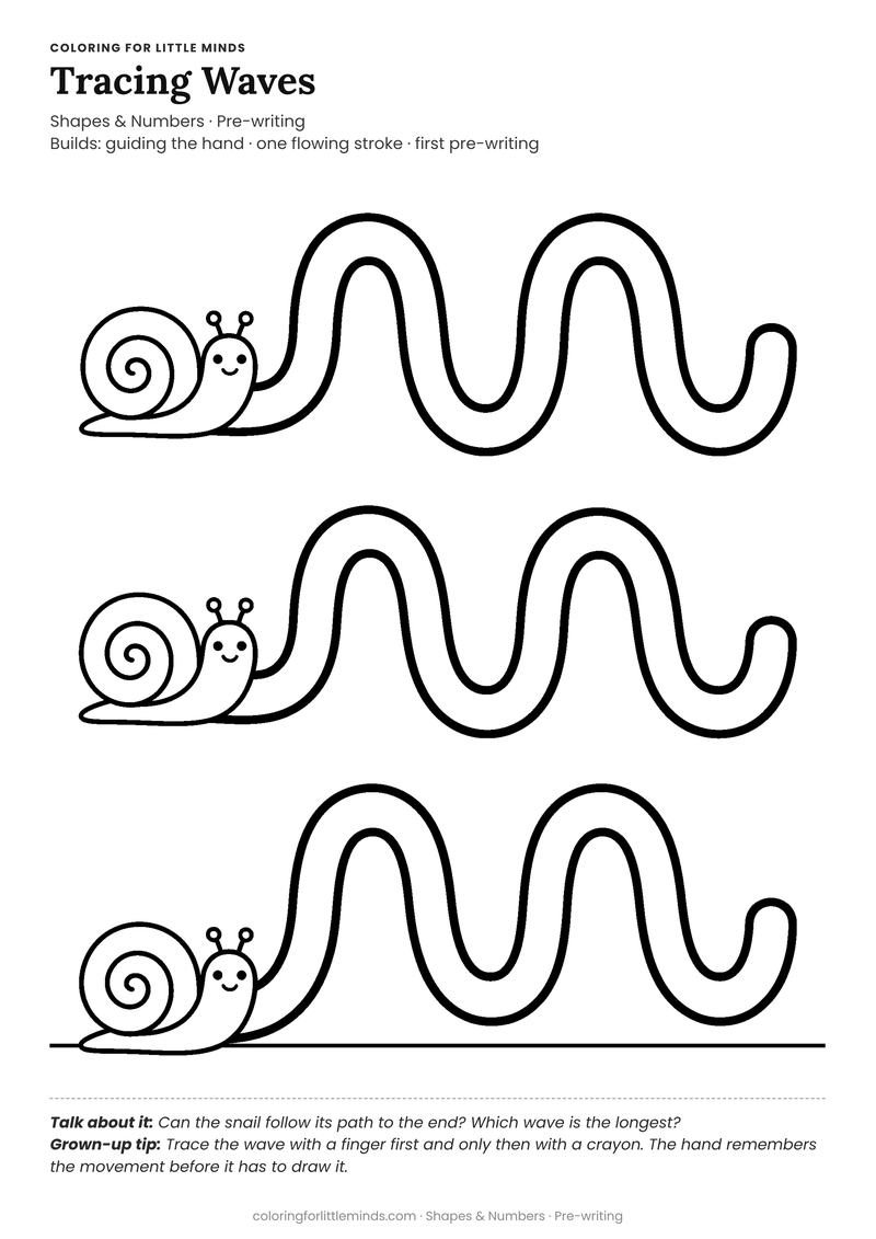 Tracing waves coloring page for ages 2–3 — free full-size printable PDF