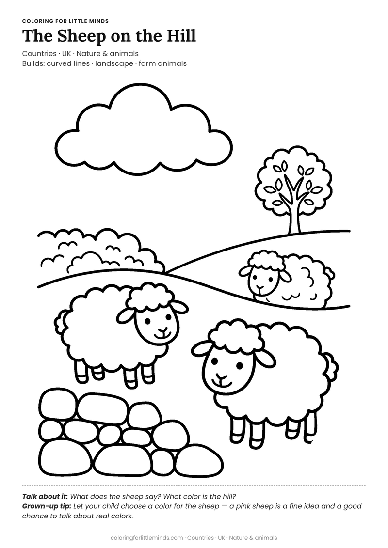 Sheep coloring page for ages 4–5 — free full-size printable PDF